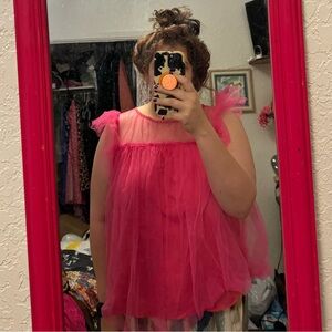 SHEIN Curve Pink Sheer Ruffle Top